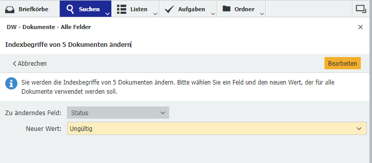 Indexeintrag von mehreren Dokumenten ändern